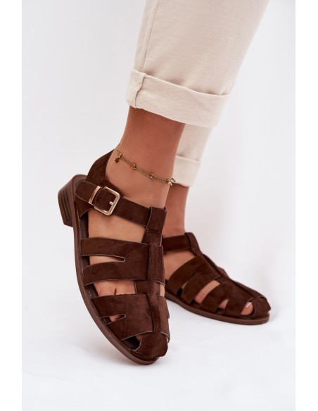 Moteriškos romėniškos basutės su auksine sagtimi šokolado spalvos Janessa