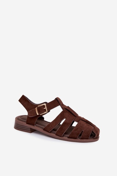 Women's Roman Sandals With Gold Buckle Chocolate Janessa 2