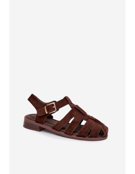 Women's Roman Sandals With Gold Buckle Chocolate Janessa