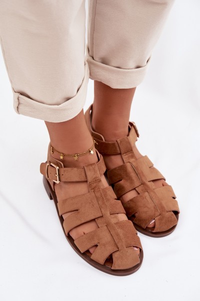 Women's Roman Sandals With Gold Buckle Camel Janessa