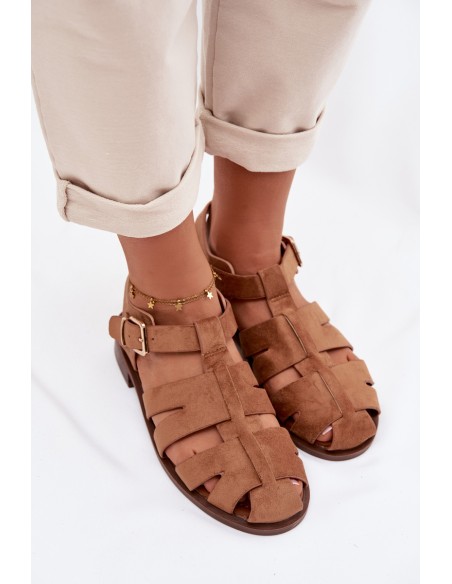 Moteriškos romėniškos basutės su auksine sagtimi, camel spalvos, Janessa