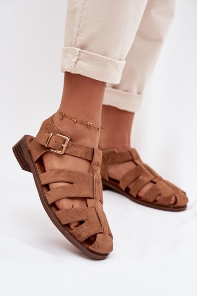 Women's Roman Sandals With Gold Buckle Camel Janessa 2