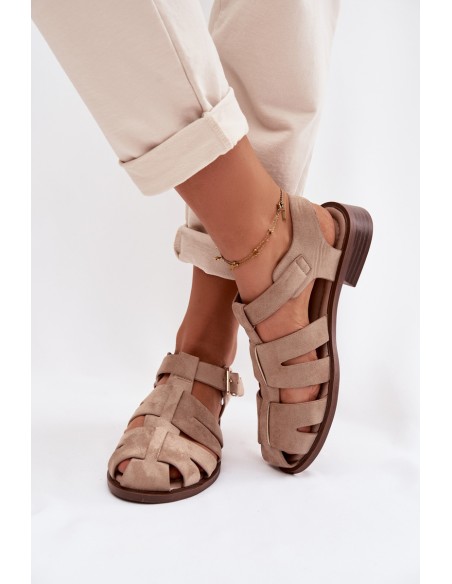 Women's Roman Sandals With Gold Buckle Beige Janessa