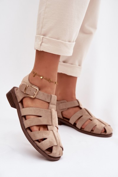 Women's Roman Sandals With Gold Buckle Beige Janessa 2