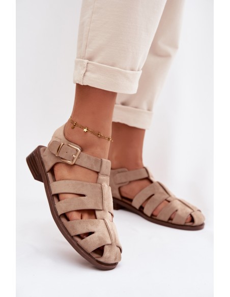 Women's Roman Sandals With Gold Buckle Beige Janessa