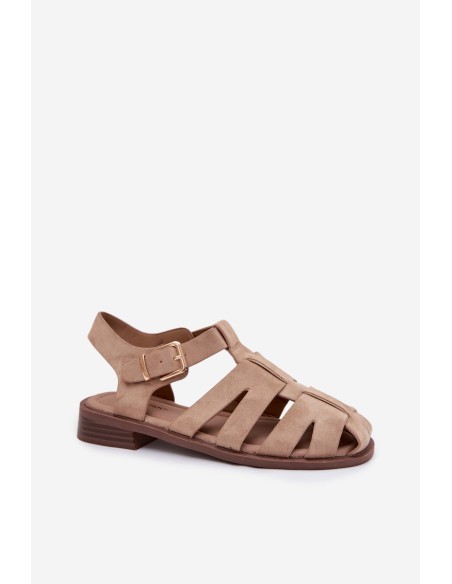 Women's Roman Sandals With Gold Buckle Beige Janessa