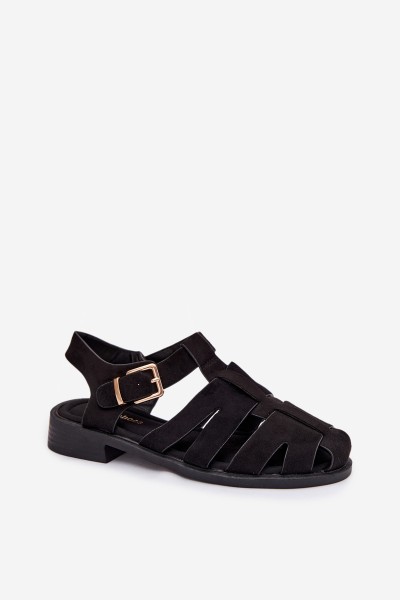 Women's Roman Sandals Black With Gold Buckle Janessa 2