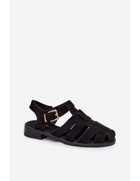 Women's Roman Sandals Black With Gold Buckle Janessa