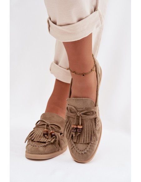 Moteriški mokasinai su kutais ir karoliukais žalios spalvos Teressa