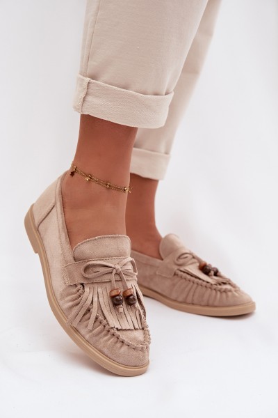 Women's Beaded Fringe Loafers Beige Teressa