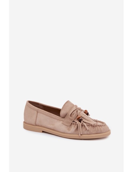 Moteriški karoliukais dekoruoti mokasinai smėlio spalvos „Teressa“
