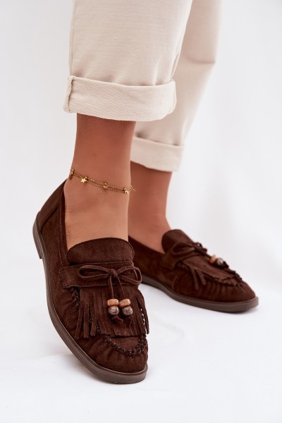 Women's Moccasins With Fringes And Beads Chocolate Teressa