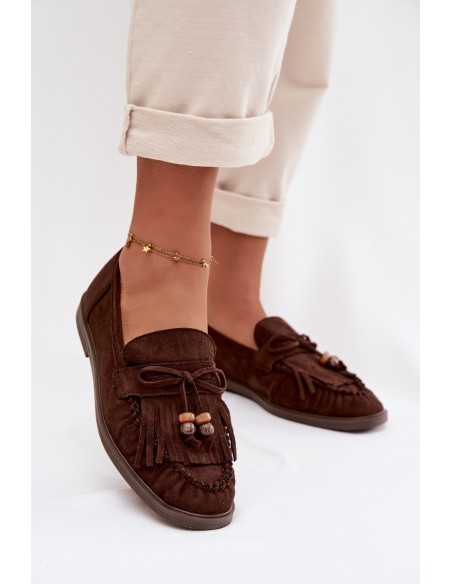 Women's Moccasins With Fringes And Beads Chocolate Teressa