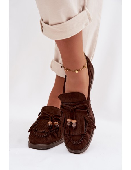 Women's Moccasins With Fringes And Beads Chocolate Teressa
