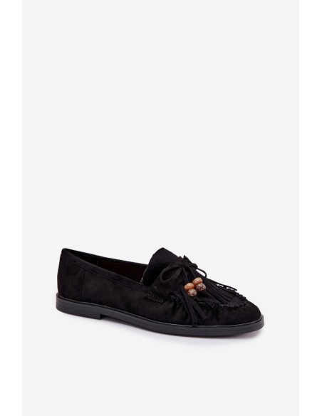 Women's Moccasins With Fringes And Beads Black Teressa