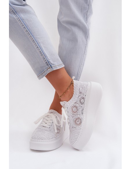 Crochet Women's Platform Sneakers White Evalora