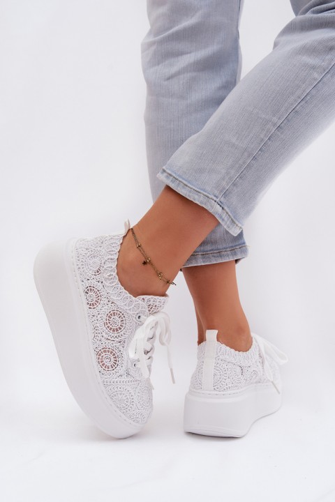 Crochet Women's Platform Sneakers White Evalora