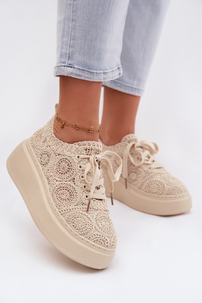 Women's Crochet Sneakers Platform Beige Evalora