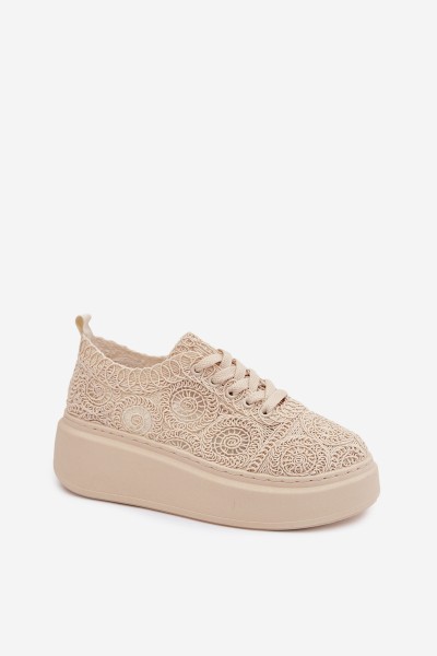 Women's Crochet Sneakers Platform Beige Evalora 2