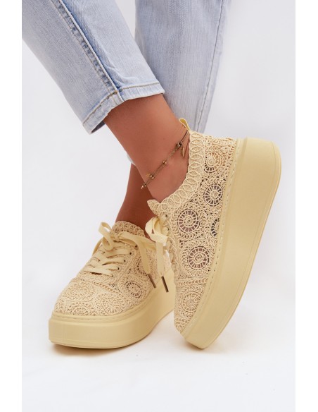 Women's Crochet Sneakers Platform Yellow Evalora