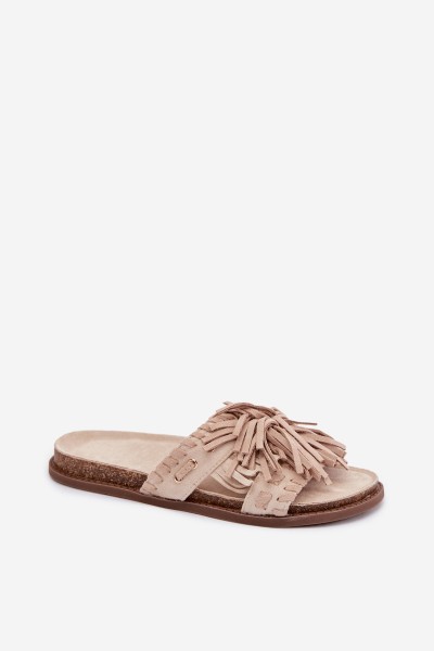 Women's Beige Fringed Slides Glorinna