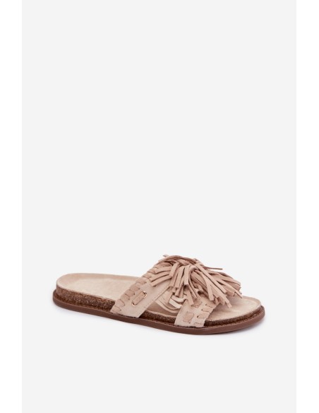 Women's Beige Fringed Slides Glorinna