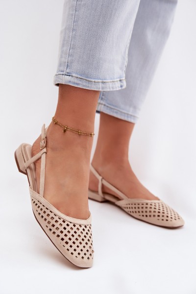 Perforated Beige Eco Suede Ballerinas Farivelle