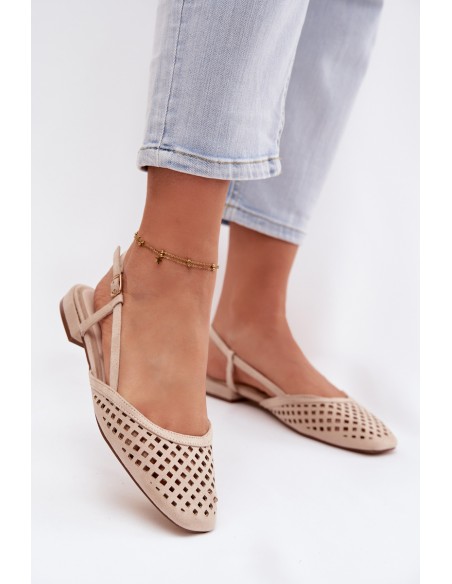 Perforated Beige Eco Suede Ballerinas Farivelle