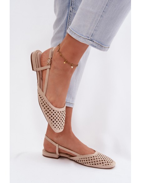 Perforuotos smėlio spalvos ekologiškos zomšos balerinos „Farivelle“