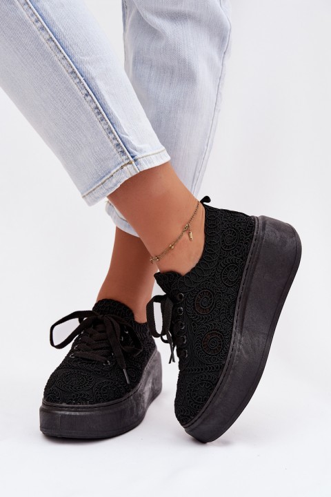 Women's Crochet Sneakers Platform Black Evalora