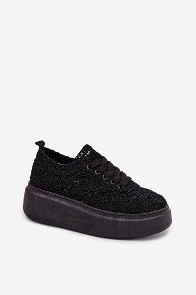 Women's Crochet Sneakers Platform Black Evalora 2