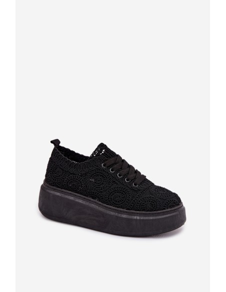 Women's Crochet Sneakers Platform Black Evalora