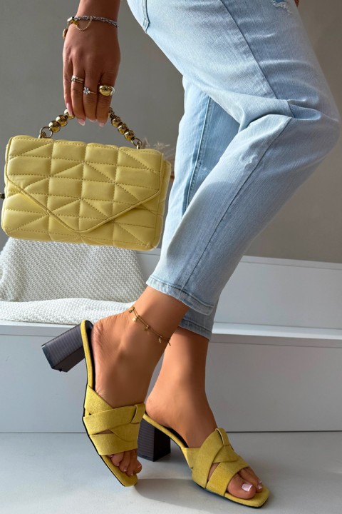 Women's Block Heel Sandals With Straps Eco Suede Yellow Corivelle