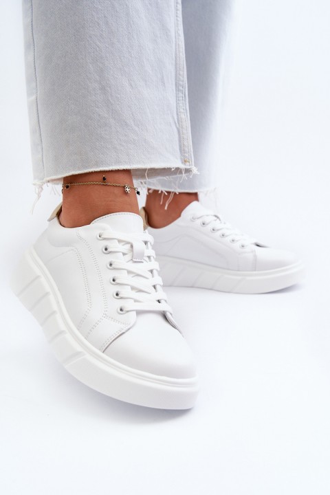 White Women's Leather Platform Sneakers Danida