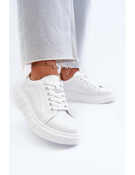 White Women's Leather Platform Sneakers Danida