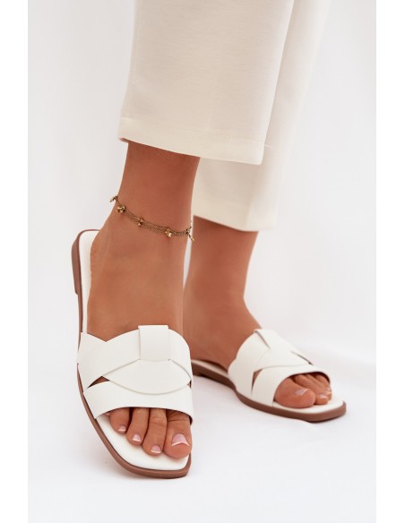 Women's Flat White Slides With Straps Marissae