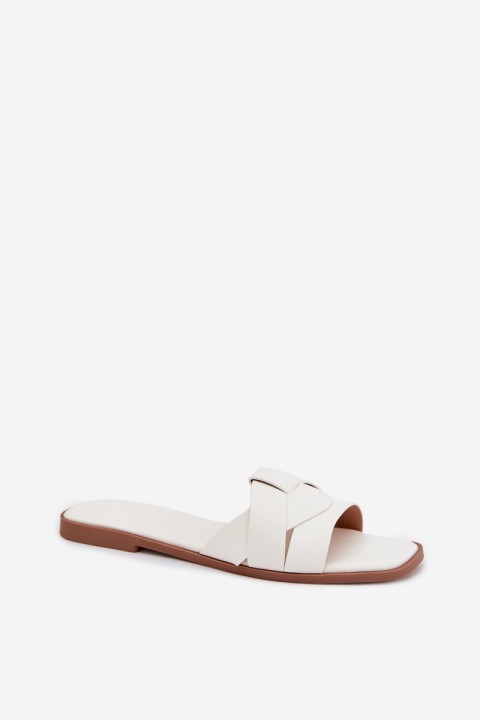 Women's Flat White Slides With Straps Marissae