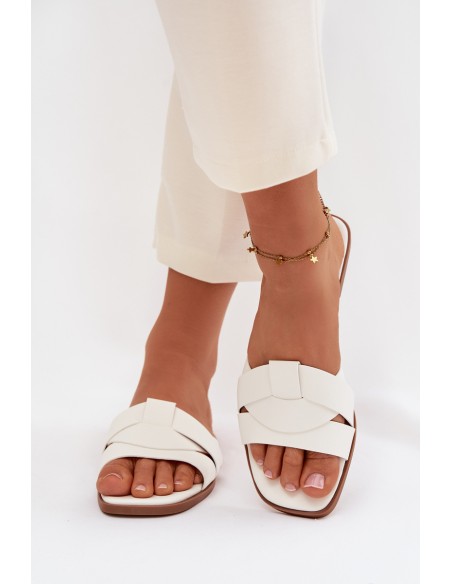 Women's Flat White Slides With Straps Marissae