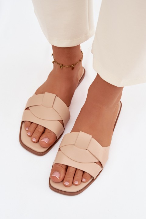 Women's Flat Beige Slides With Straps Marissae