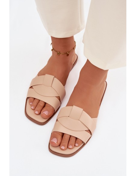 Women's Flat Beige Slides With Straps Marissae