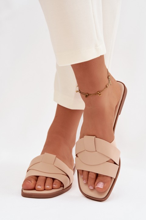 Women's Flat Beige Slides With Straps Marissae