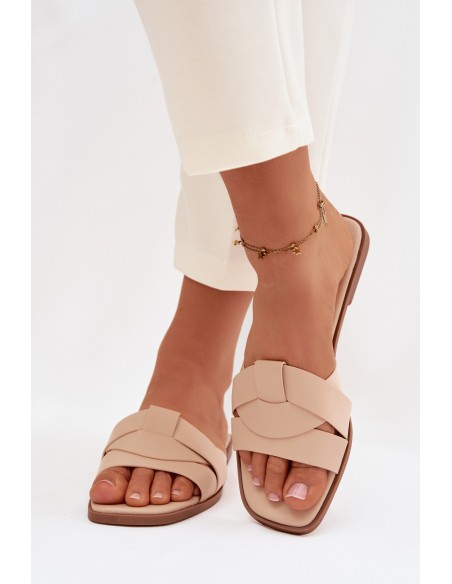 Women's Flat Beige Slides With Straps Marissae