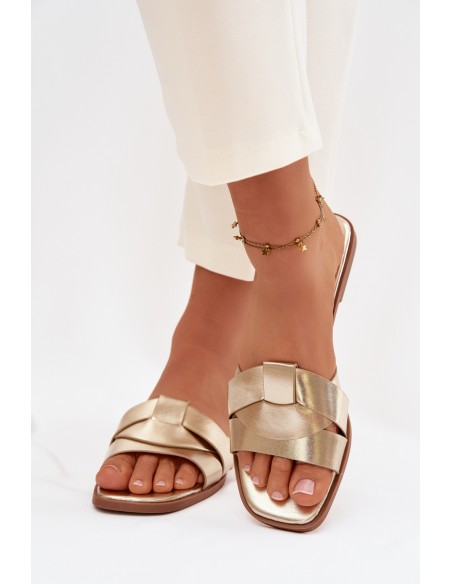 Women's Flat Gold Slides with Straps Marissae