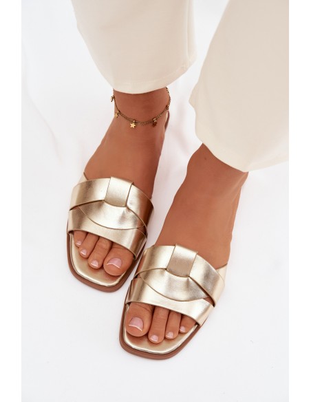 Women's Flat Gold Slides with Straps Marissae