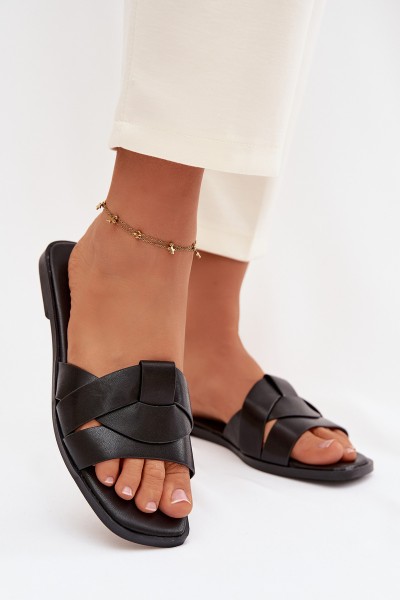 Women's Flat Black Slides With Straps Marissae
