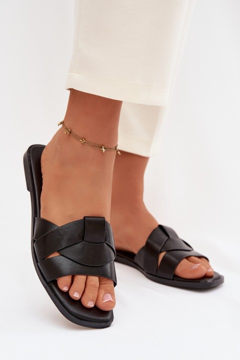 Women's Flat Black Slides With Straps Marissae