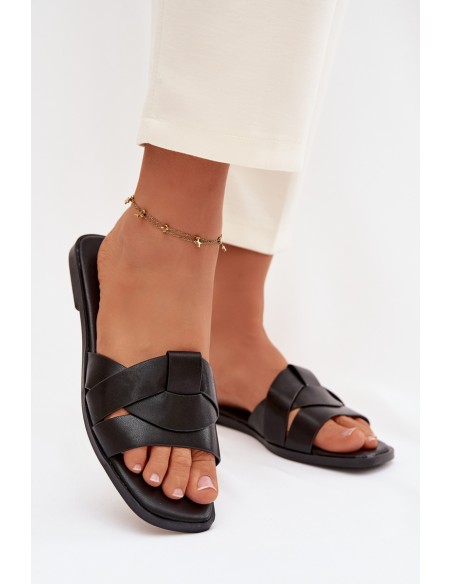 Women's Flat Black Slides With Straps Marissae