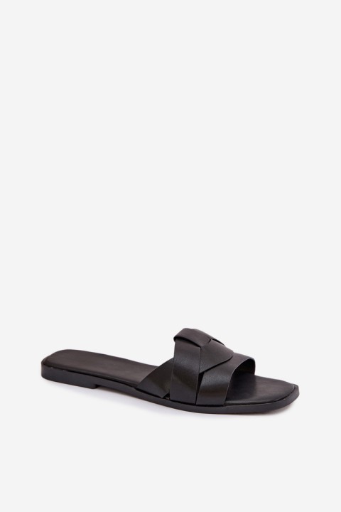 Women's Flat Black Slides With Straps Marissae