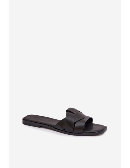 Women's Flat Black Slides With Straps Marissae