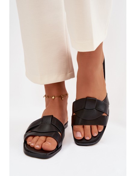 Women's Flat Black Slides With Straps Marissae